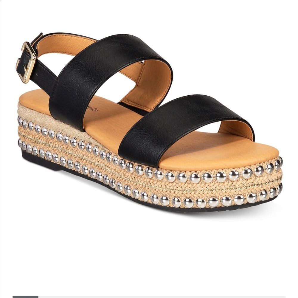 Seven Dials Berenice Black Strappy Studded Platform Espadrille Sandals Size 9M